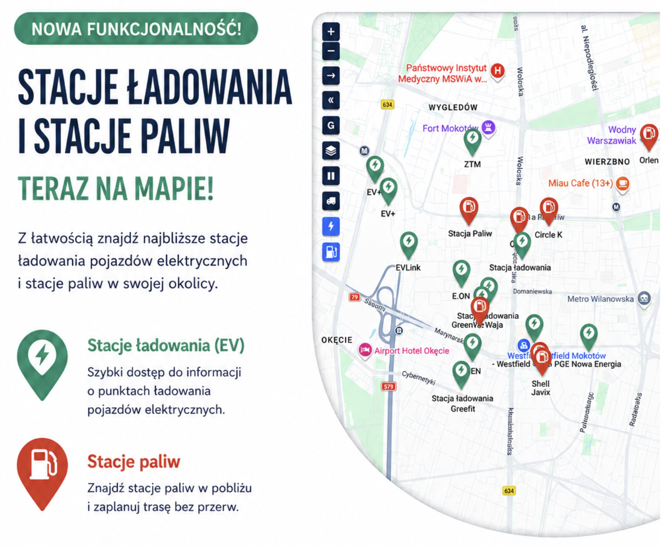 Nowość w aplikacji webowej – stacje ładowania i stacje paliw na mapie